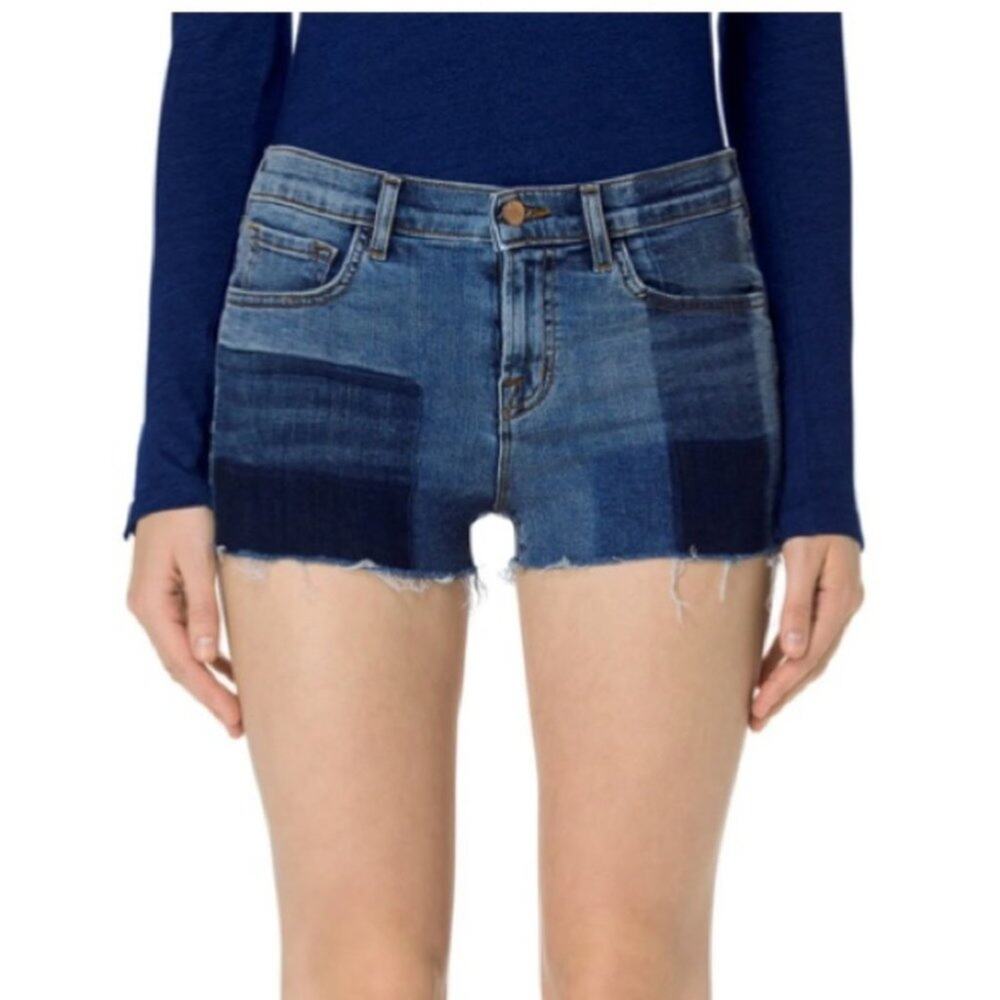 J Brand Mid Rise Raw Hem Patchwork Denim Jean Shorts In Zenith Size 26